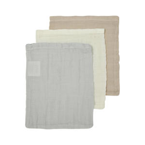 hydrofiele washandjes 20x17cm - Uni - Offwhite/Light Grey/Sand (set van 3)