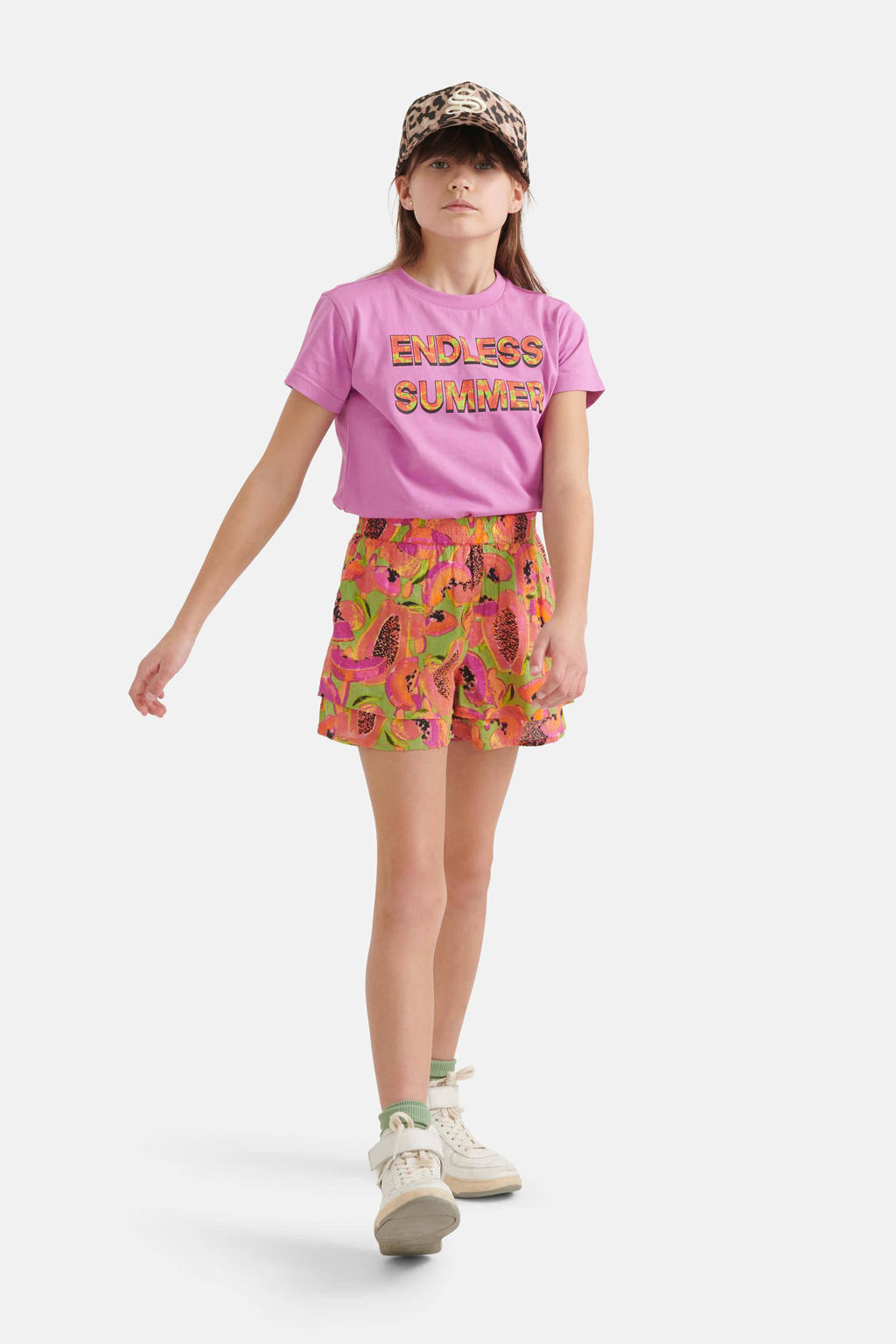 Paarse meisjes Shoeby Jill & Mitch T-shirt van katoen met tekst print, korte mouwen en ronde hals