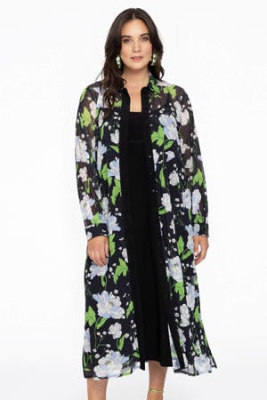 blouse met all over print donkerblauw/groen/lichtblauw