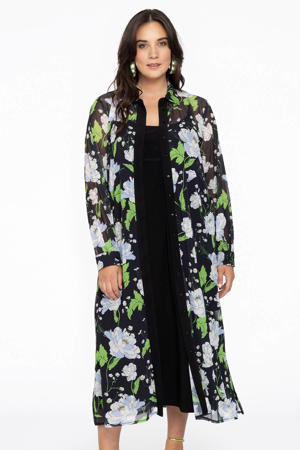 blouse met all over print donkerblauw/groen/lichtblauw