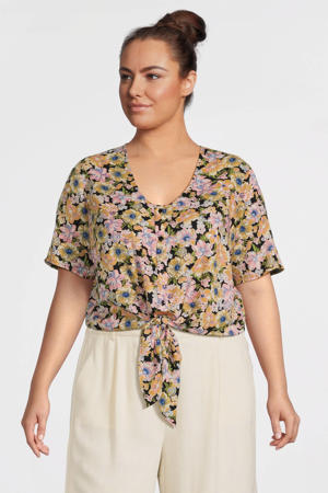 top PCNYA  met all over print zwart/lila/geel/groen