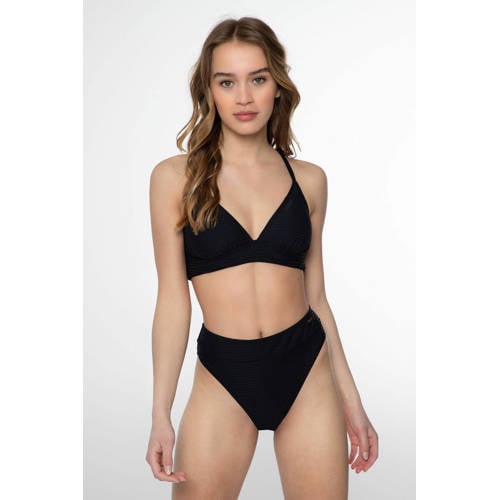 Protest high waist bikinibroekje MIXSAMAE met ribstructuur zwart afbeelding