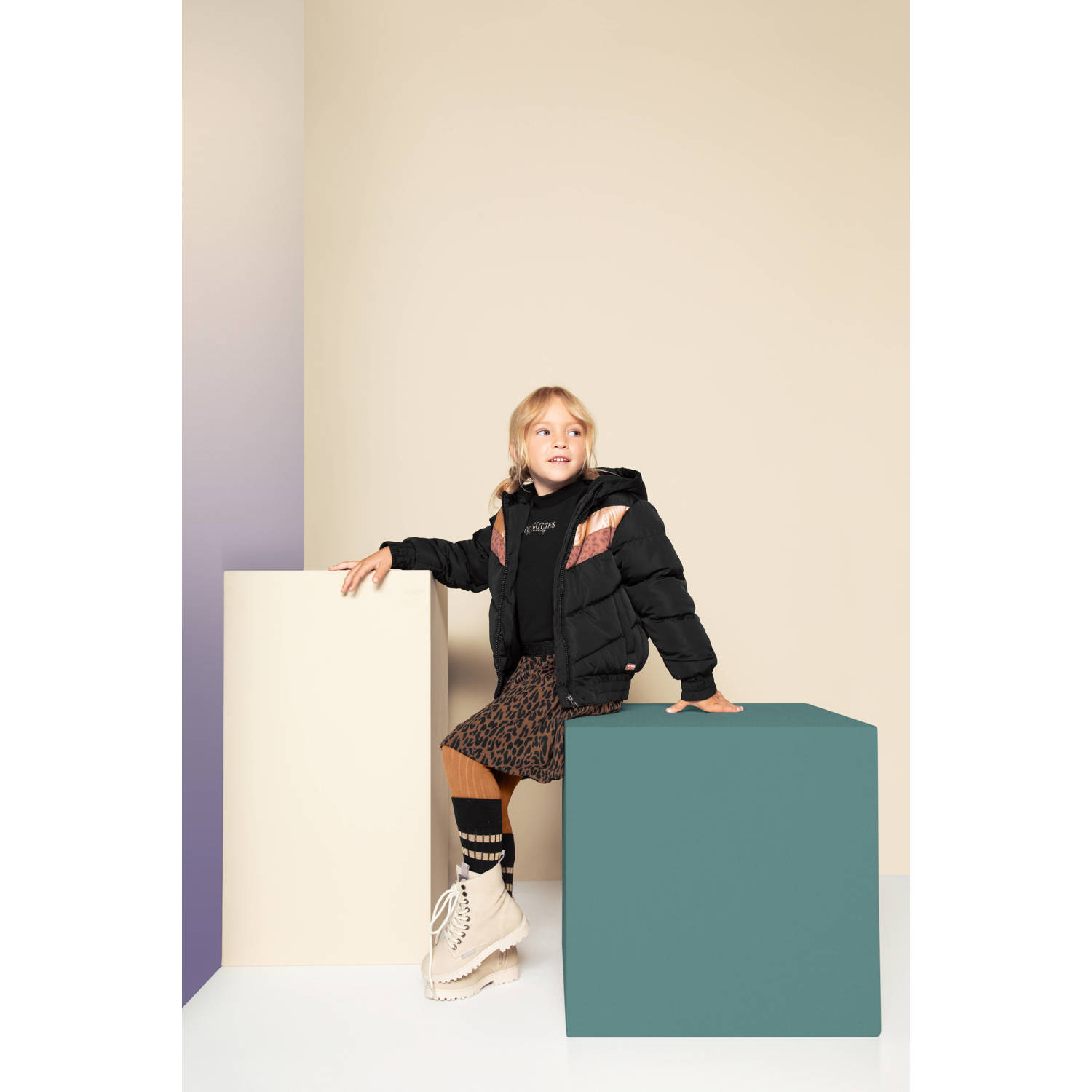 Orange Stars jurk Nicci met panterprint zwart bruin