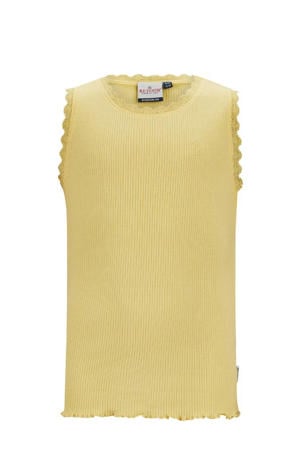 ribgebreid T-shirt Orlene met kant geel