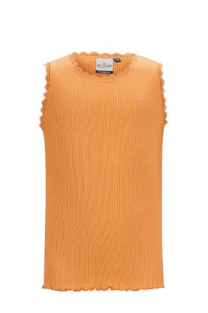 ribgebreid T-shirt Orlene met kant oranje