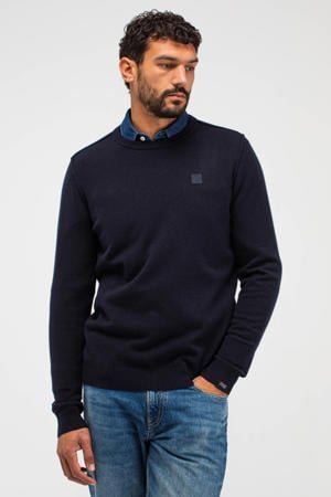 trui met wol fijn gebreid donkerblauw