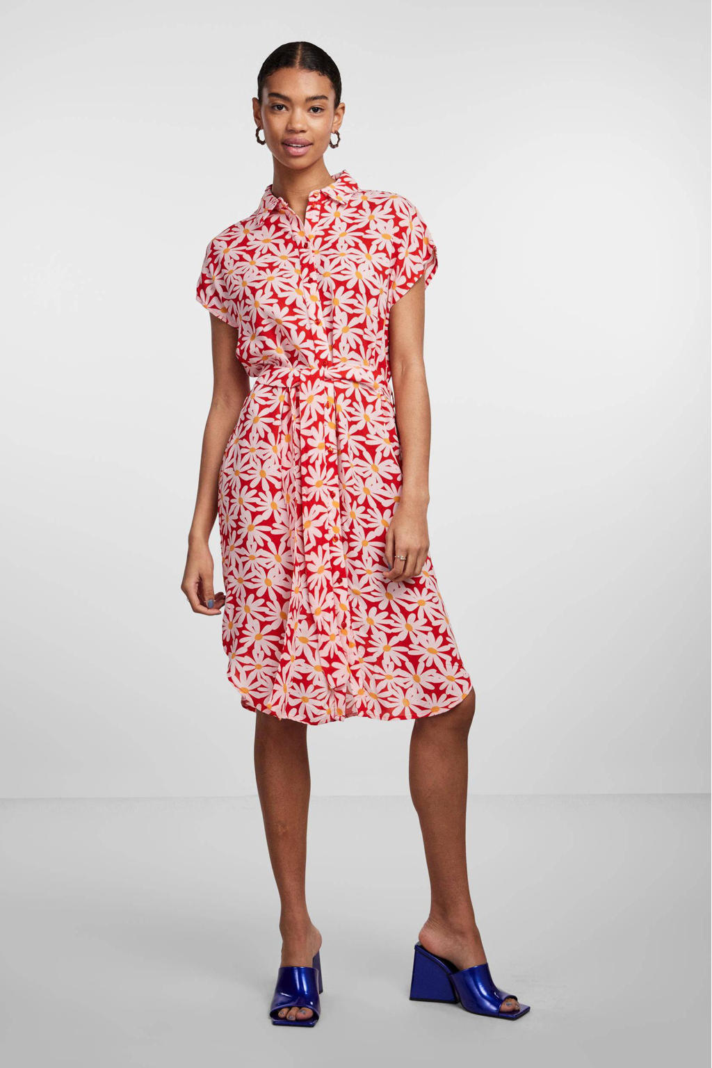 PIECES blousejurk PCNYA met all over print en ceintuur rood/wit | wehkamp