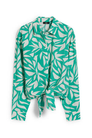 blouse met bladprint groen/ecru