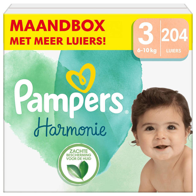 Pampers Harmonie Maat 3 - 204 luiers maandbox | wehkamp