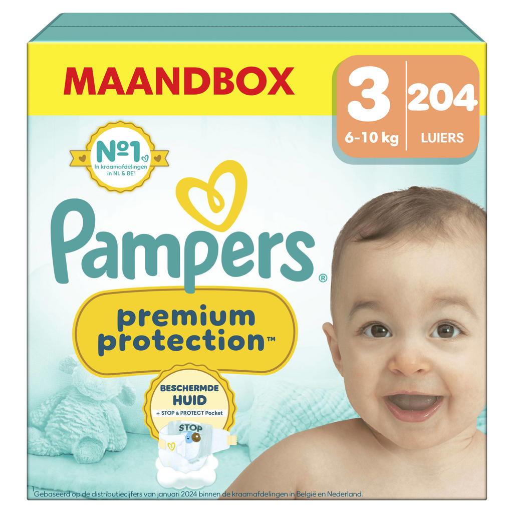 Pampers Premium Protection Maat 3 maandbox - 204 luiers - 6kg-10kg