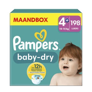 Wehkamp Pampers Baby-Dry Maat 4+ (10kg - 15kg) - 198 luiers maandbox aanbieding