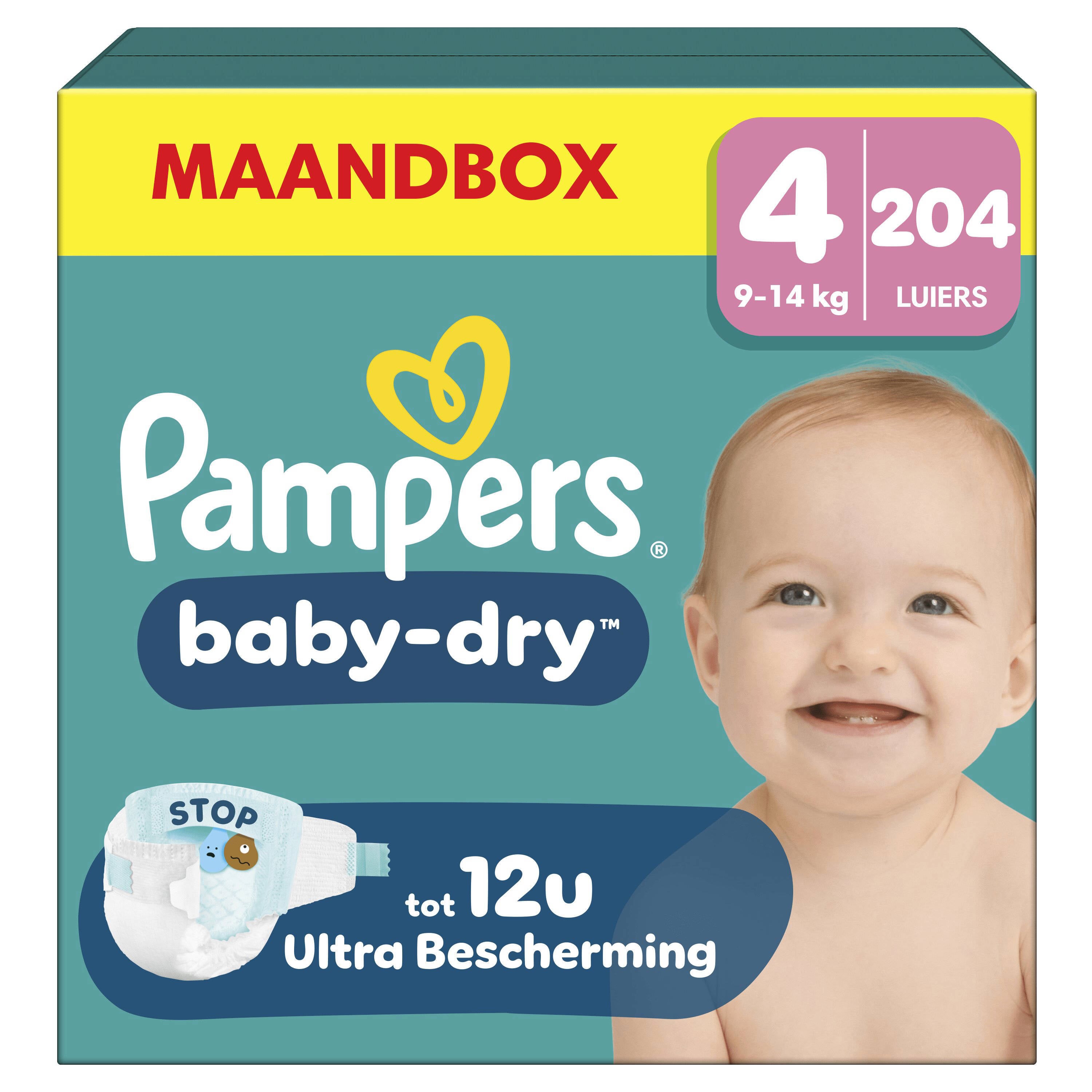 Pampers Baby-Dry Maat 4 maandbox - 204 luiers - 9kg- 4kg - Vergelijk