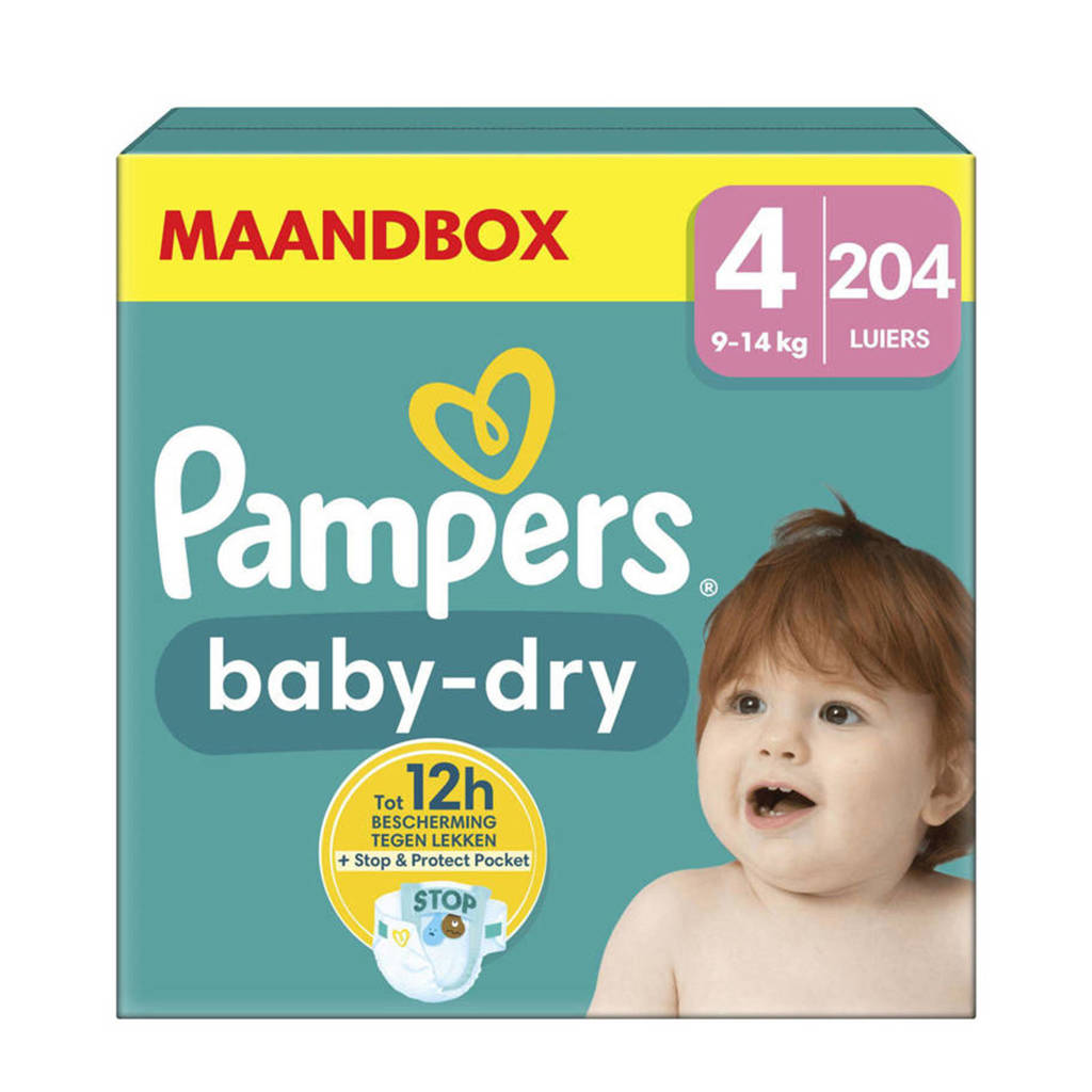 Pampers Baby-Dry Maat 4 (9kg - 14kg) - 204 luiers maandbox |