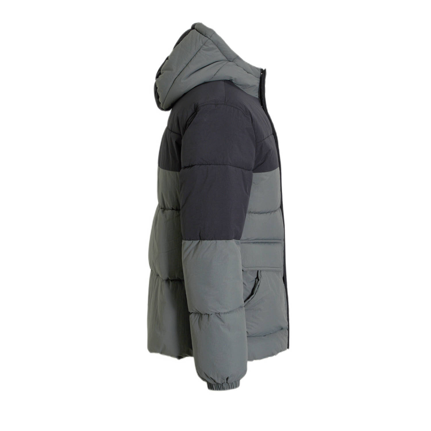 anytime gewatteerde colourblock jas grijs zwart