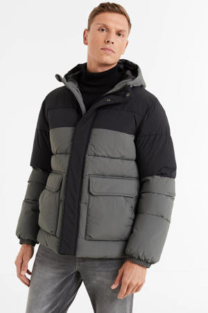 gewatteerde colourblock jas grijs/zwart
