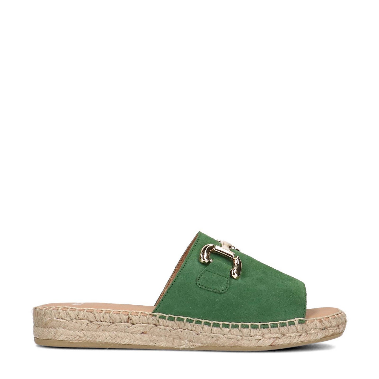 Manfield nubuck slippers met gesp groen wehkamp