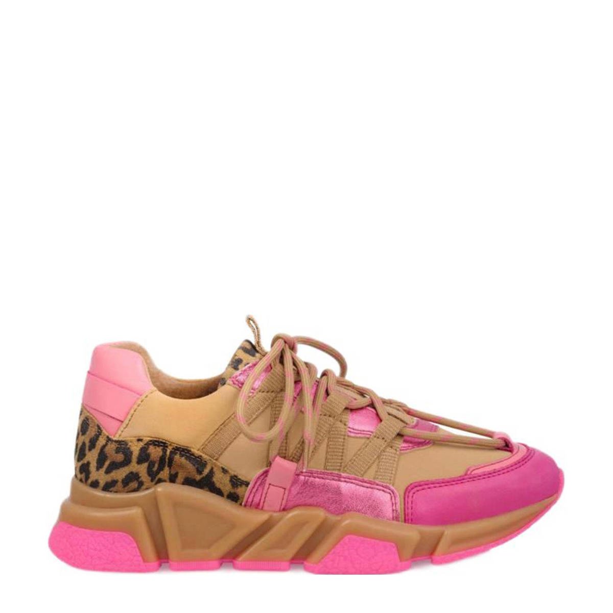 DWRS Los Angeles chunky leren sneakers met panterprint roze/camel