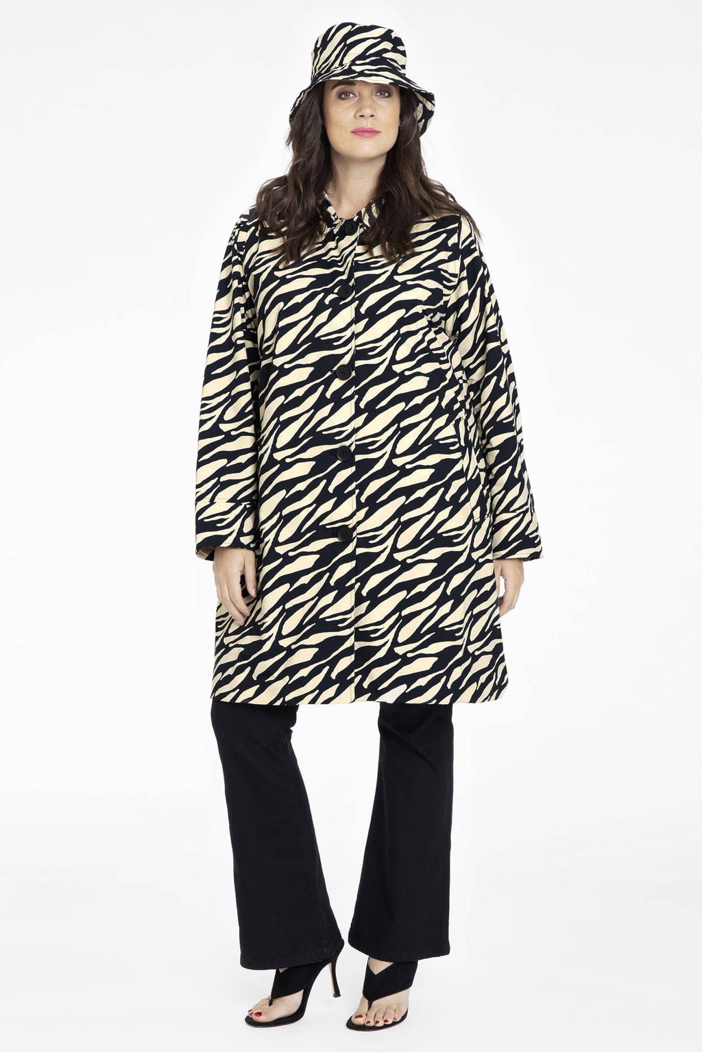 YOEK regenjas met dierenprint zwart/beige