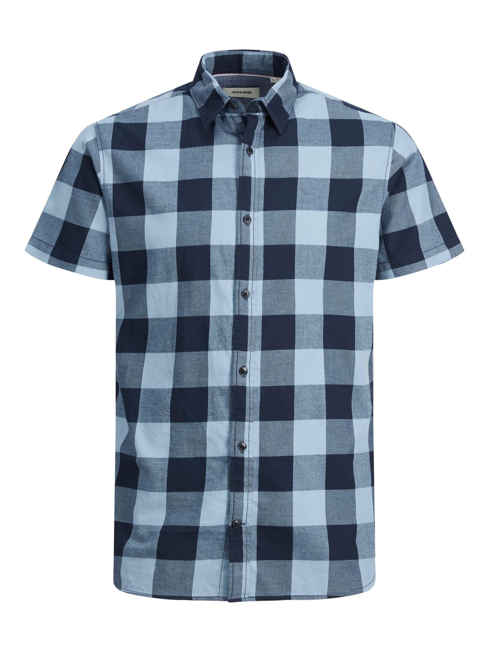 Tiroler Trachten Slimfit Overhemd (Witte-Blauw blokjes