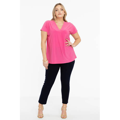 YOEK cropped slim fit tregging DOLCE van travelstof donkerblauw afbeelding