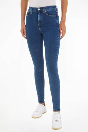 high waist skinny jeans dark blue denim