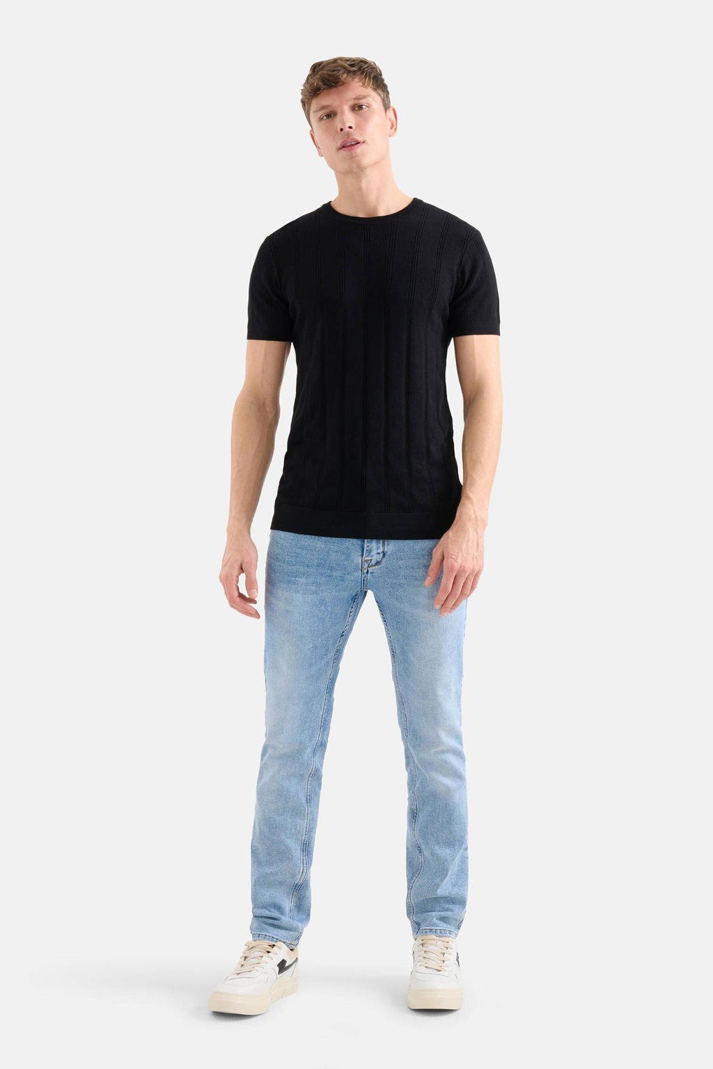 Zwarte heren Shoeby Refill T-shirt van viscose met korte mouwen en ronde hals