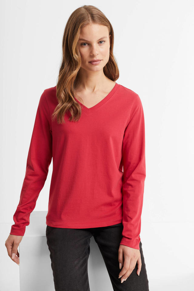 red v neck long sleeve top