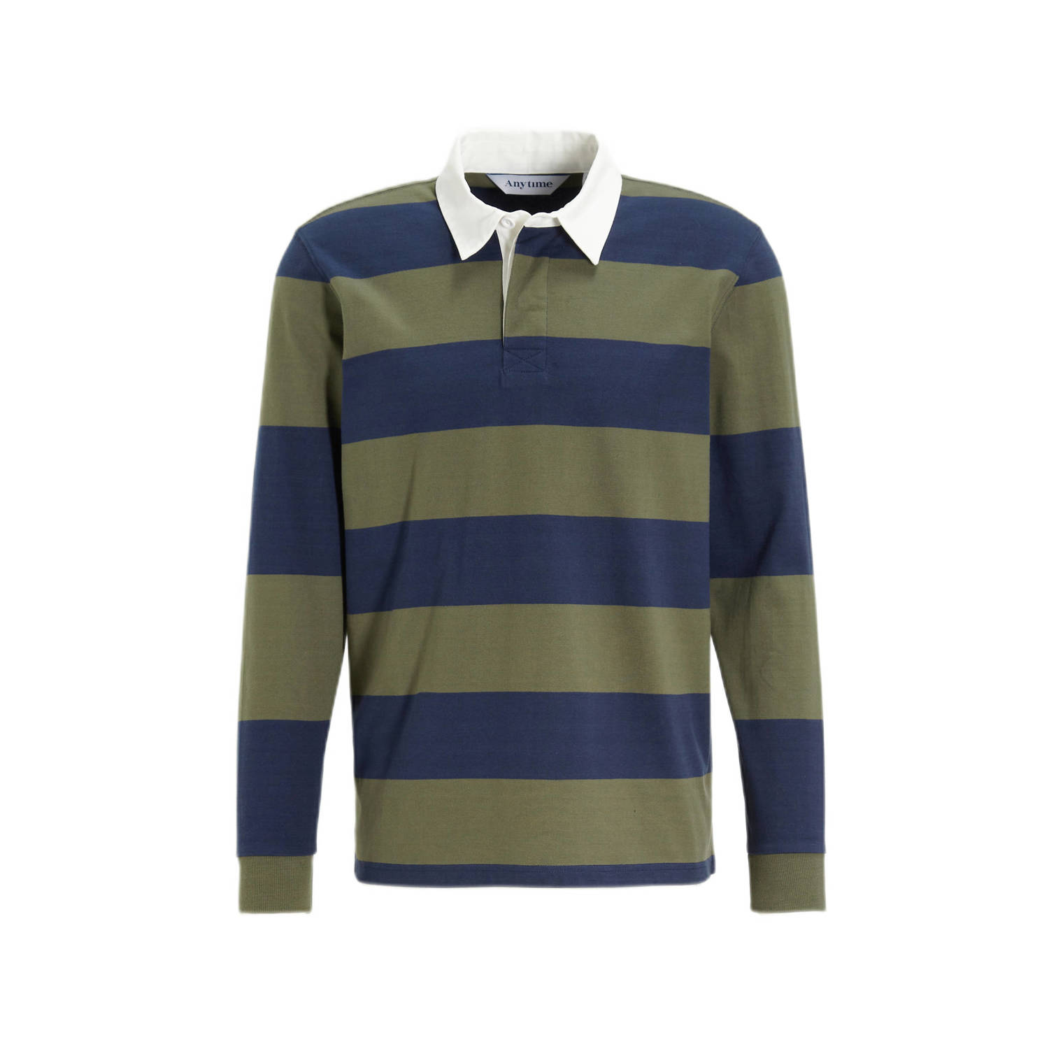 Anytime gestreepte rugby shirt donkerblauw khaki