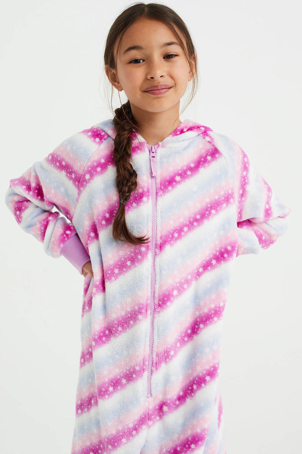 WE Fashion onesie fleece roze wehkamp