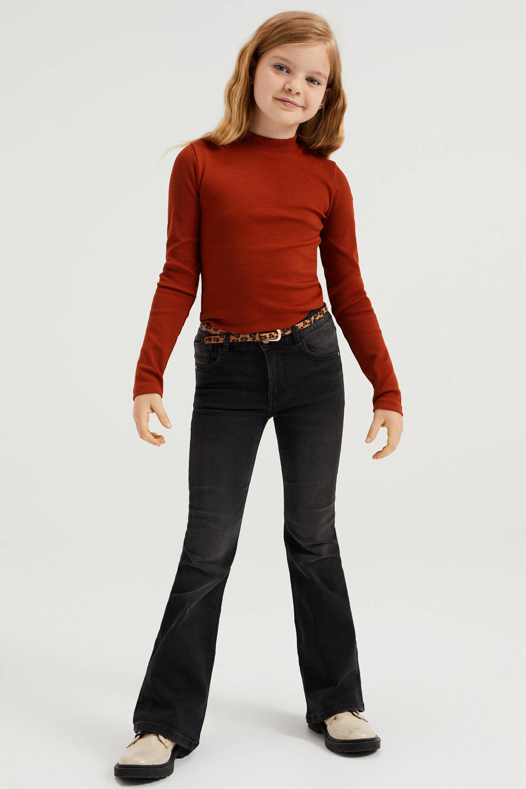 Brique meisjes WE Fashion ribgebreide longsleeve van katoen met lange mouwen en opstaande kraag