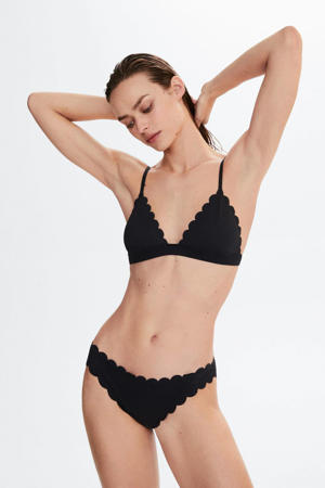 niet-voorgevormde triangel bikinitop met schulprand en textuur zwart