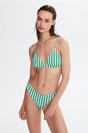 niet-voorgevormde triangel bikinitop met schulprand en textuur groen/wit