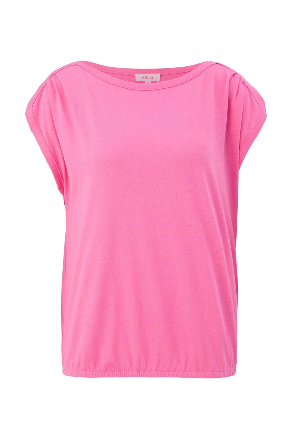 Roze dames s.Oliver T-shirt van katoen met kapmouwtjes en ronde hals