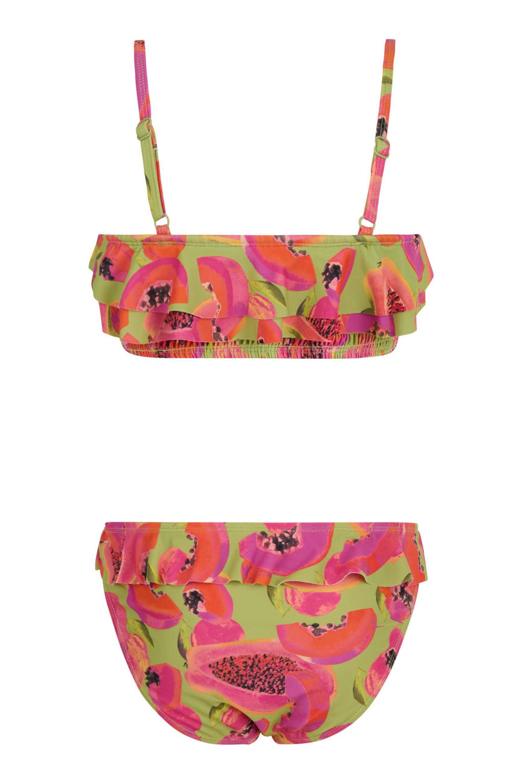 Shoeby Crop Bikini Met Smock En Ruches Roze Groen Wehkamp