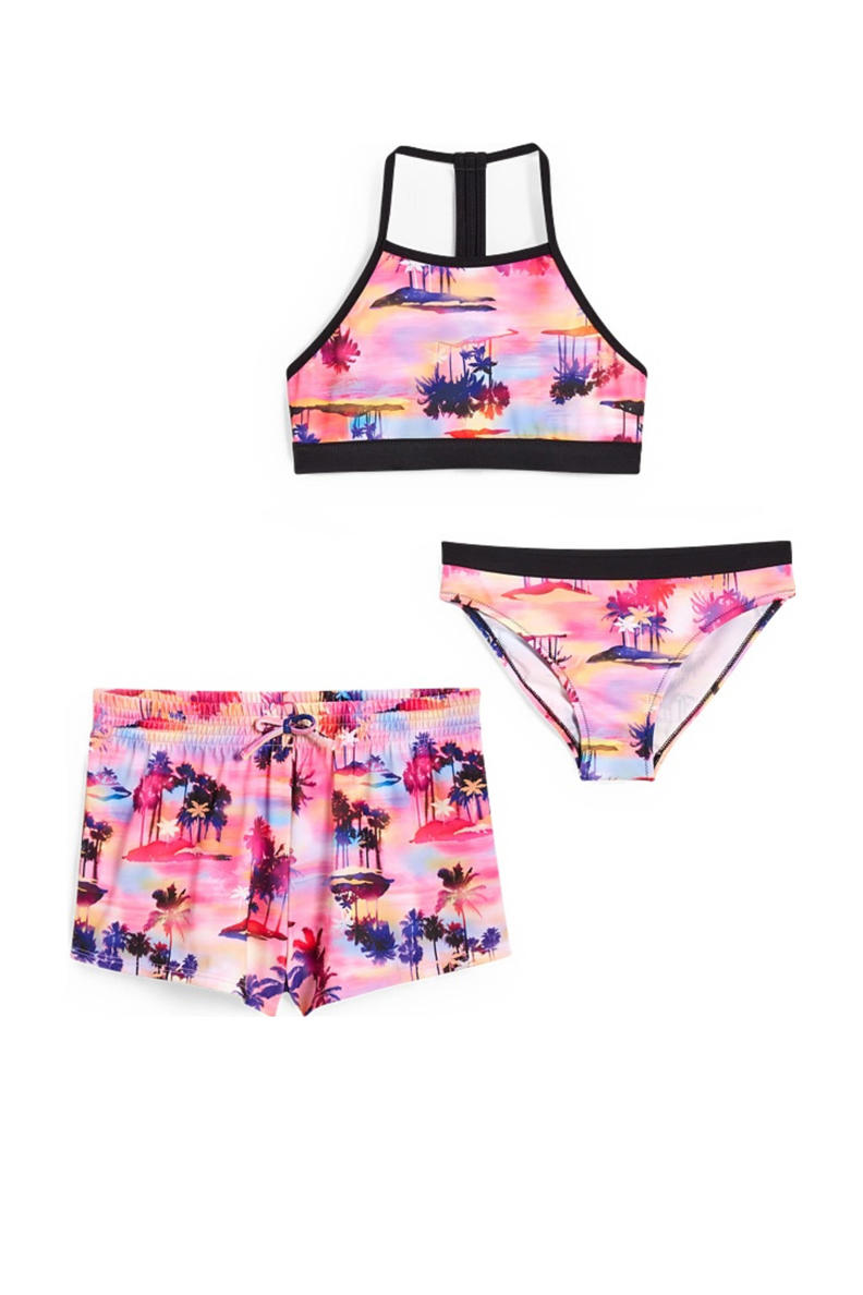 C&A crop bikini + zwemshort roze/blauw wehkamp