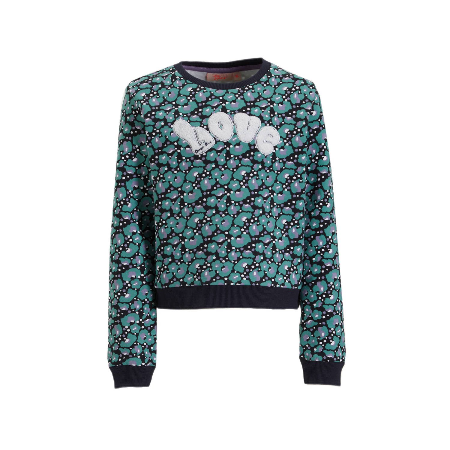 Orange Stars sweater Nelleke met all over print groen blauw Trui Meisjes Katoen Ronde hals 104