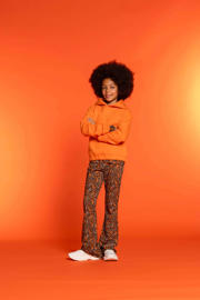 thumbnail: Zwart en oranje meisjes Geisha gebloemde flared broek van viscose met regular waist en elastische tailleband