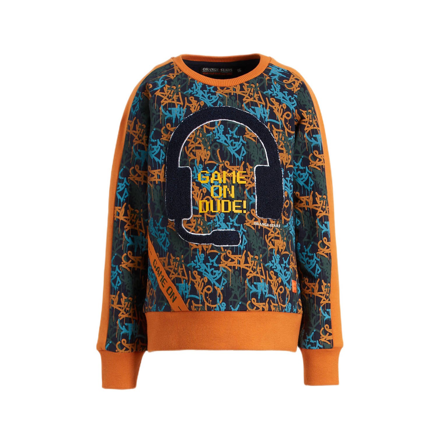 Orange Stars sweater Norman met printopdruk multi