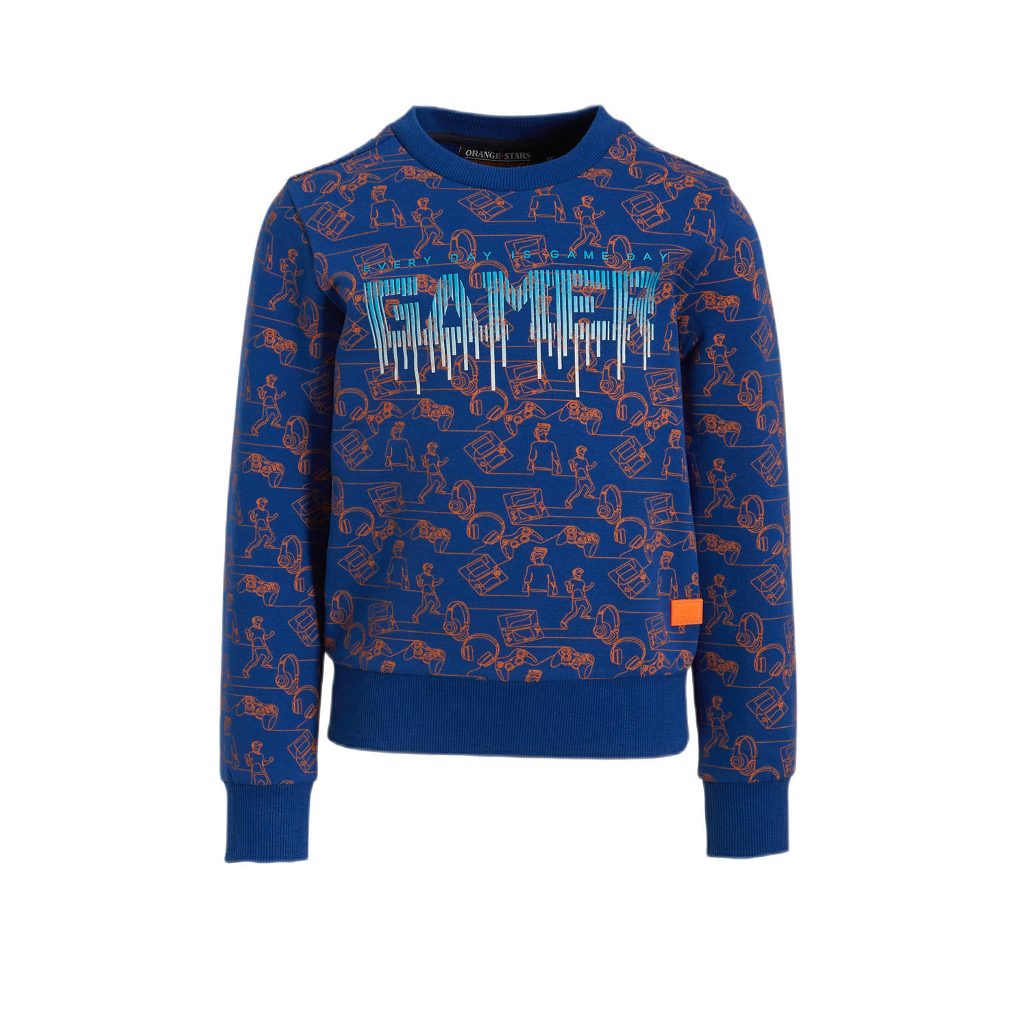 Orange Stars sweater Noud met all over print blauw Trui Jongens Katoen Ronde hals 104