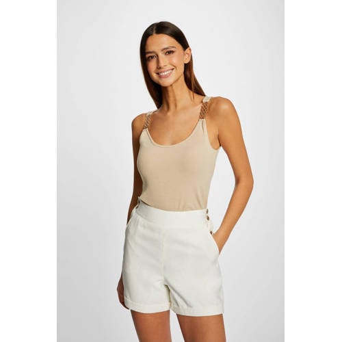 Morgan ribgebreide top beige afbeelding