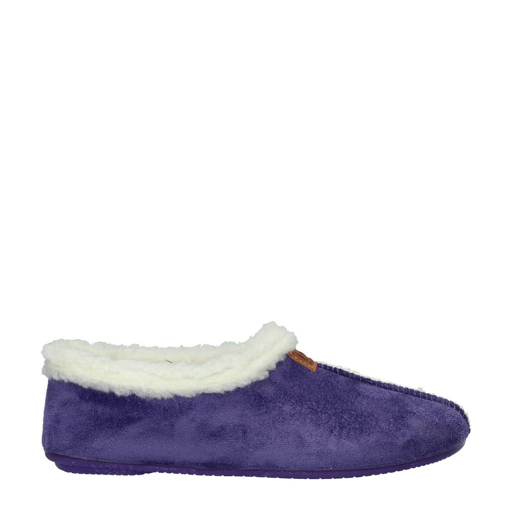 Paarse dames Nelson Home pantoffels van textiel/teddy/rubber met effen