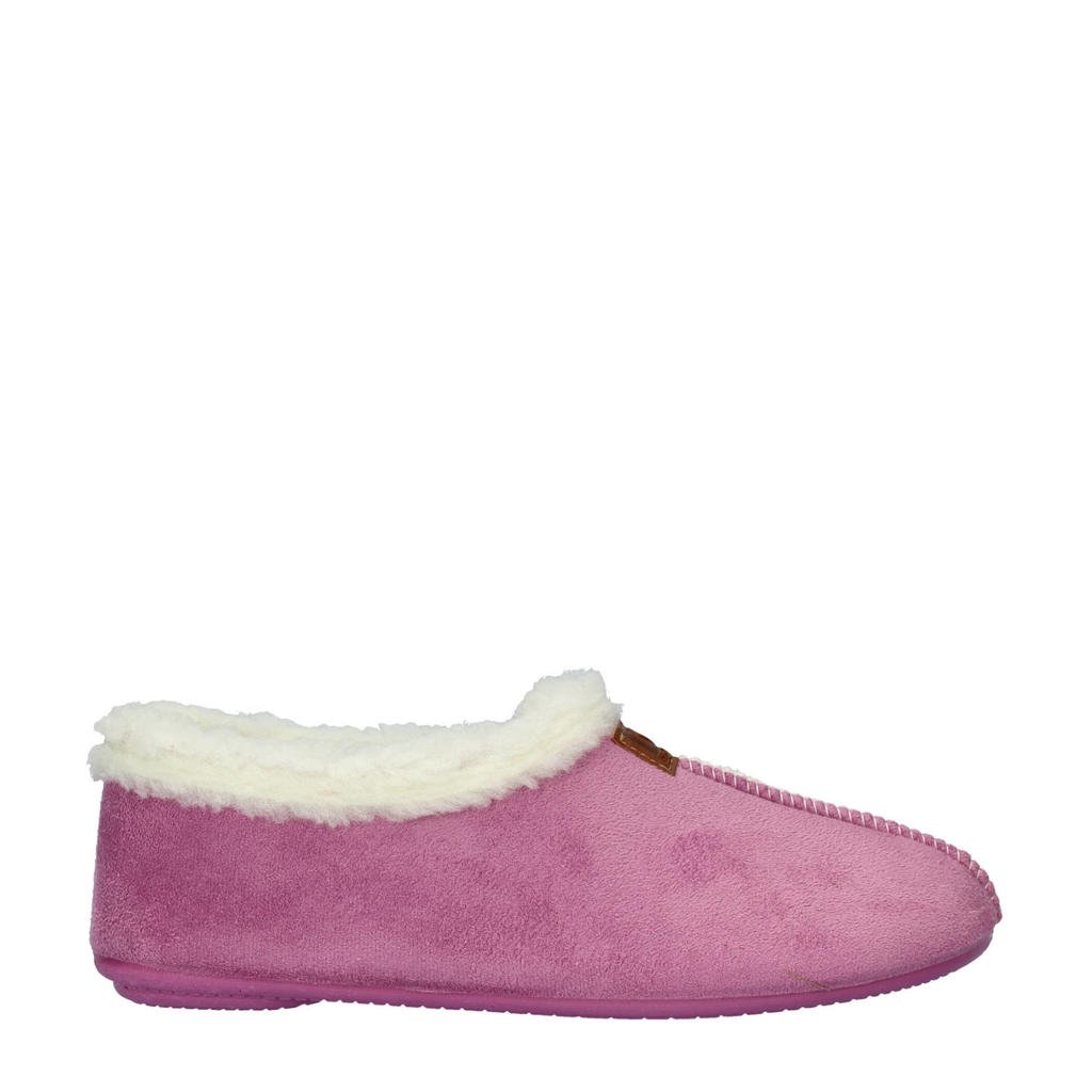 Roze dames Nelson Home pantoffels van textiel/teddy/rubber met effen