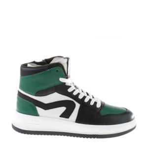   leren sneakers zwart/groen/wit