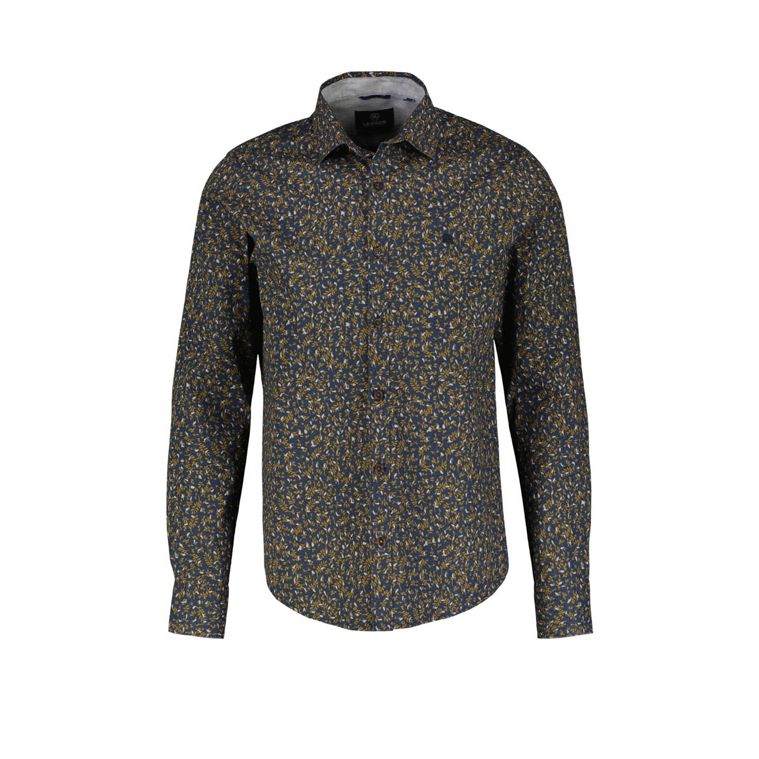 LERROS regular fit overhemd met all over print donkerblauw