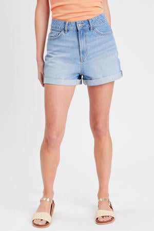 high waist mom denim short light blue