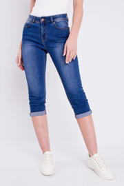 thumbnail: Dark blue denim dames Cache Cache slim fit capri jeans van denim met regular waist en effen