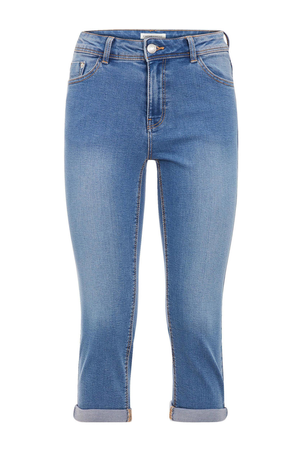Light blue denim dames Cache Cache slim fit capri jeans van denim met regular waist en effen
