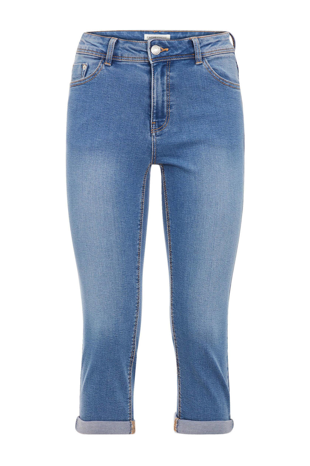 Light blue denim dames Cache Cache slim fit capri jeans van denim met regular waist en effen