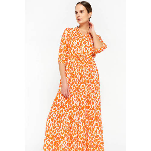 LOLALIZA maxi jurk met dierenprint en ceintuur oranje