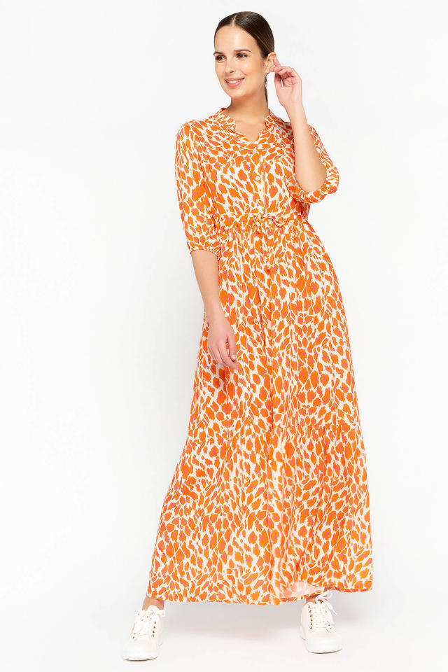 maxi jurk met en ceintuur oranje | wehkamp